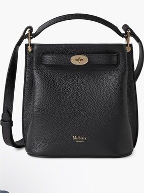 Mulberry Black Pebbled Leather Bucket Shoulder Bag with Gold Hardware